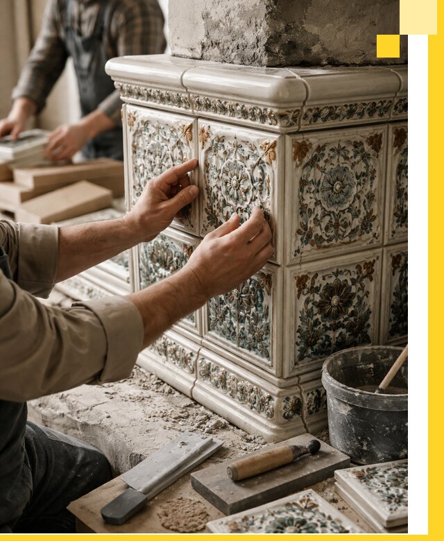 Изразцовые камины под ключ в Обнинске: проект и монтаж