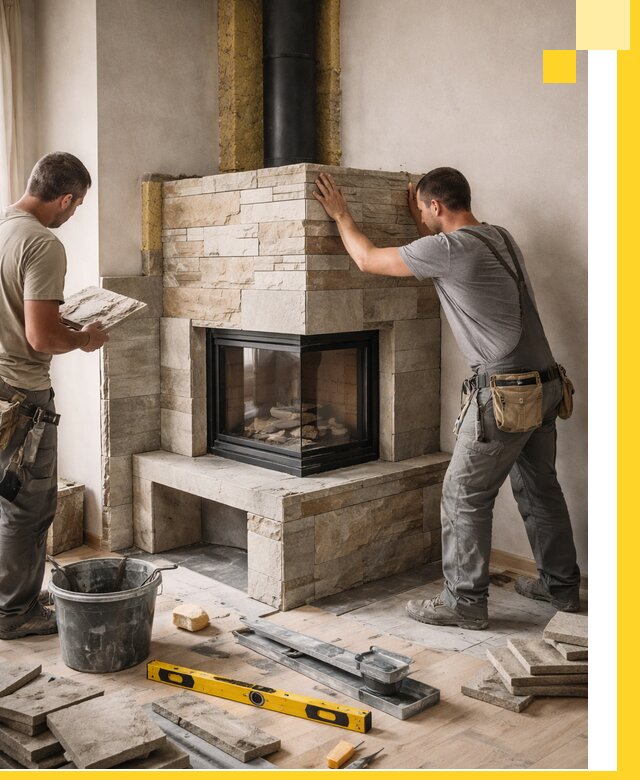 Угловые камины под ключ проект, монтаж и отделка в Обнинске