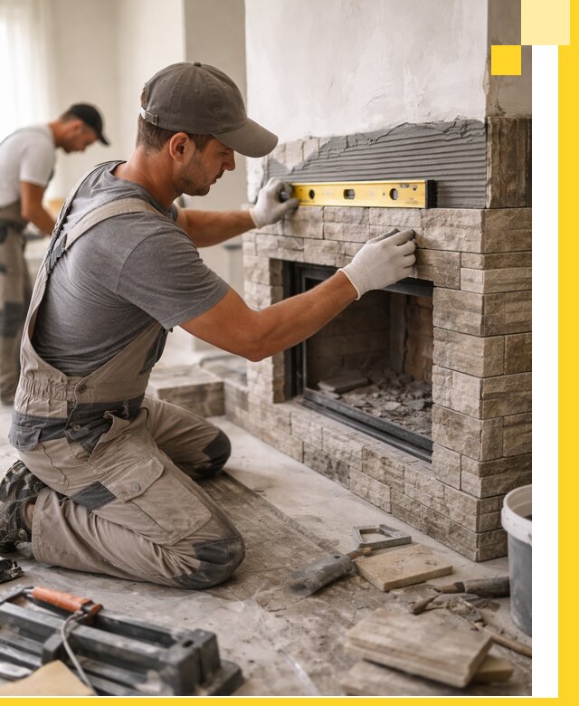 Облицовка каминов в Обнинске, монтаж и отделка натуральным камнем