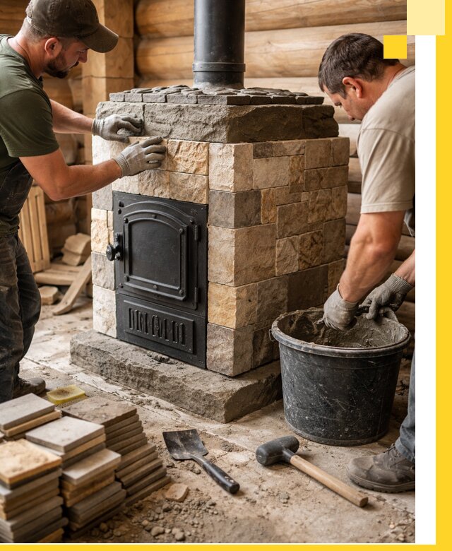 Облицовка банной печи под ключ в Обнинске: камень и плитка