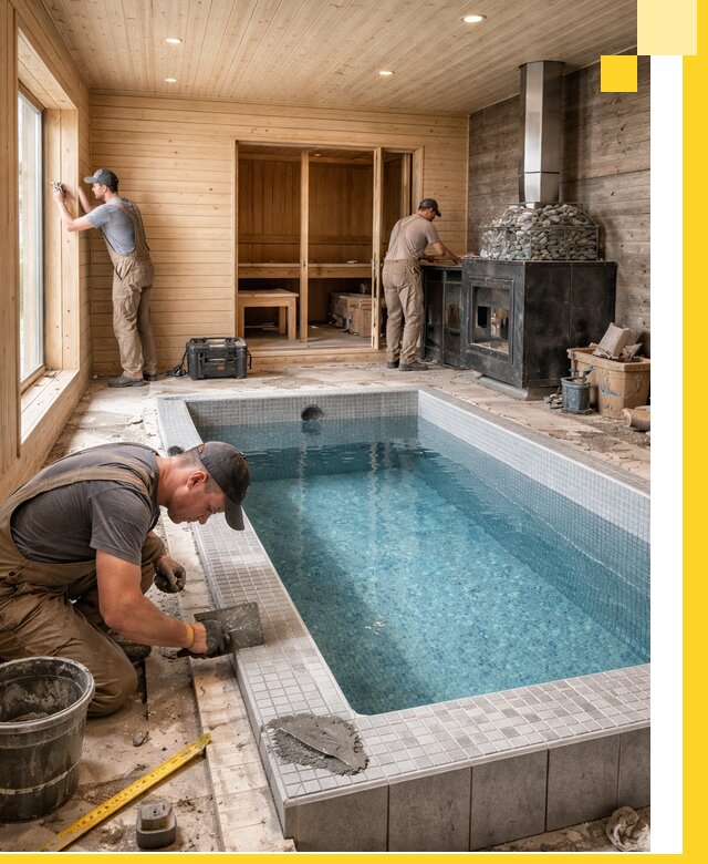 Проект бани с бассейном и сауной в Обнинске под ключ