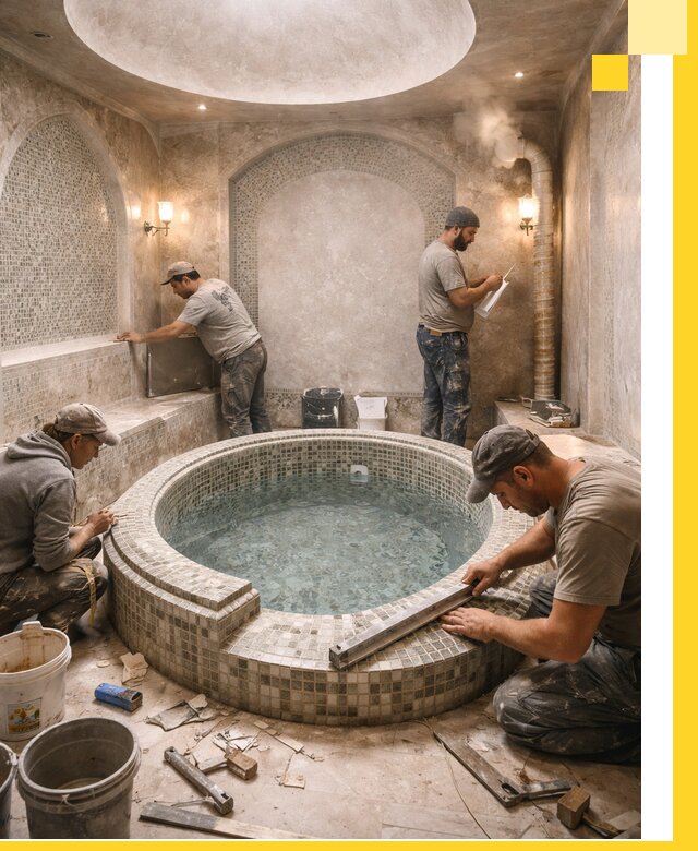 Профессиональное строительство хамама с бассейном в Обнинске под ключ