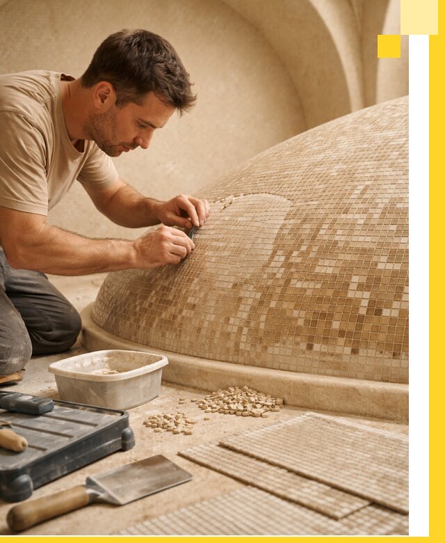 Профессиональная укладка мозаики для хамама под ключ в Обнинске